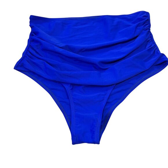Women's XL High Waist Ruched Bikini Bottom Blue - Picture 1 of 3